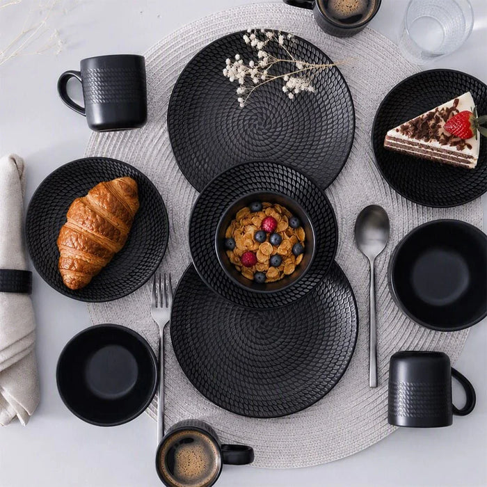 Angelika 18-Pc Stoneware Dinner Set - Black - Serves 4