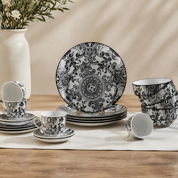 Angelika 20-Pc Porcelain Dinner Set-Black-Serves 4