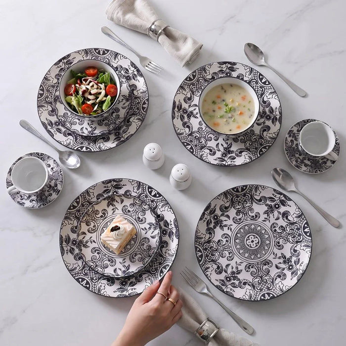 Angelika 20-Pc Porcelain Dinner Set-Black-Serves 4