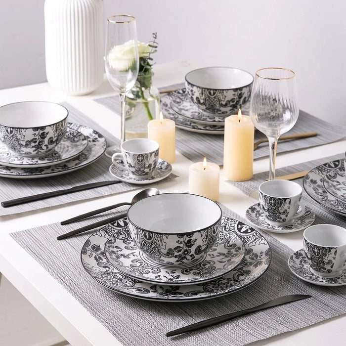 Angelika 20-Pc Porcelain Dinner Set-Black-Serves 4