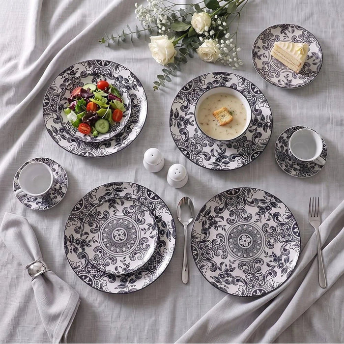 Angelika 20-Pc Porcelain Dinner Set-Black-Serves 4