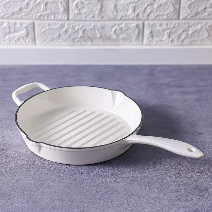 Chef's Delight Cast Iron Round Grill Pan - Beige - D 28 cm