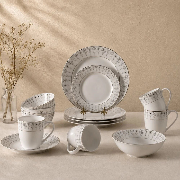 Youthful Bite Sparkle 16-Piece New Bone China Dinner Set-White- Serves 4
