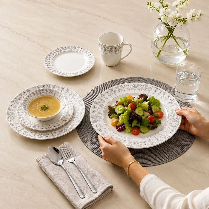 Youthful Bite Sparkle 16-Piece New Bone China Dinner Set-White- Serves 4