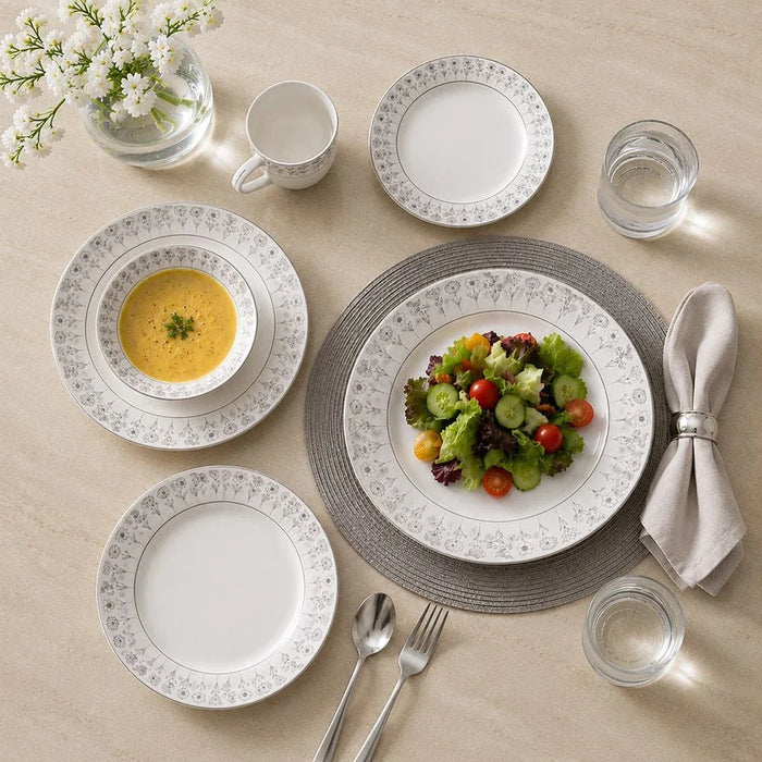 Youthful Bite Sparkle 16-Piece New Bone China Dinner Set-White- Serves 4