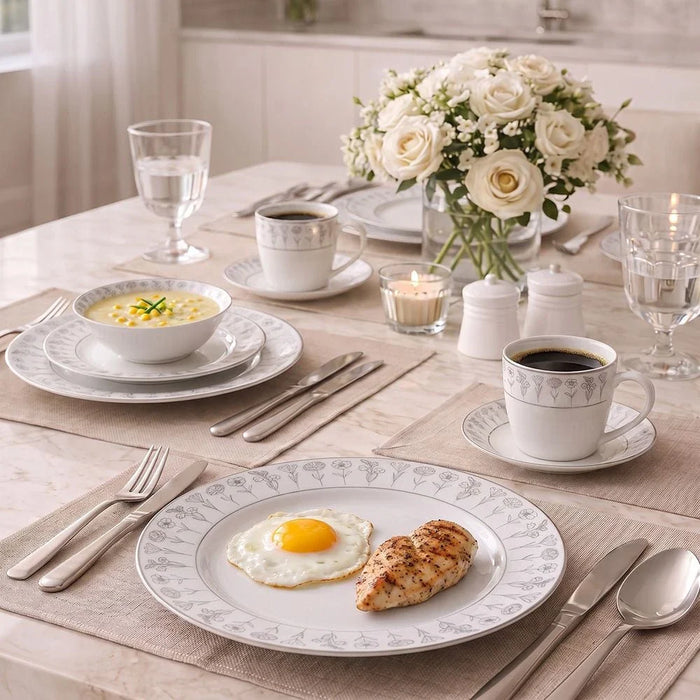 Youthful Bite Sparkle 16-Piece New Bone China Dinner Set-White- Serves 4