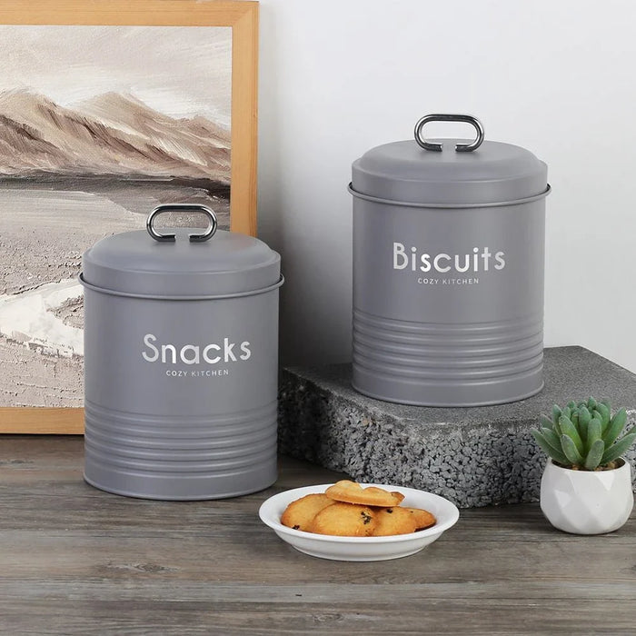Gravitas 2-Piece Metal Storage Jar Grey -2000Ml