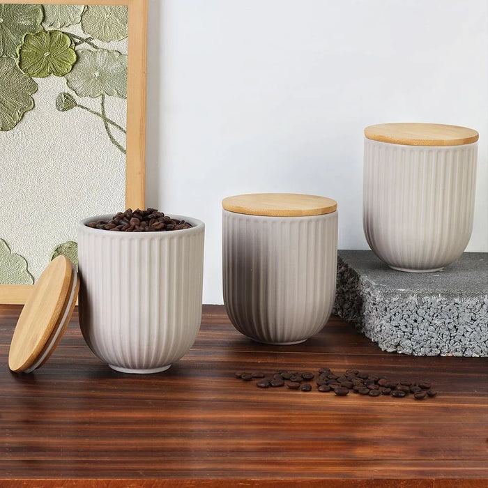 Astra 3-Piece Ceramic Storage Jar Set With Bamboo Lid -750Ml