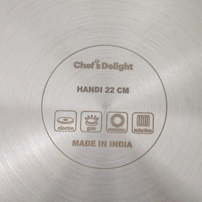 Chef's Delight Tri-Ply Stainless Steel Handi with Stainless Steel Lid, 22 CM (4.5 L)