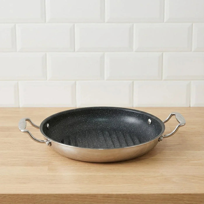 Chef's Delight Tri-Ply Stainless Steel Round Grill Pan with Quantanium Non-Stick Coating,26CM