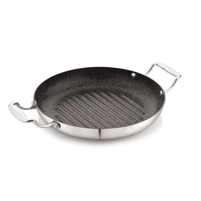 Chef's Delight Tri-Ply Stainless Steel Round Grill Pan with Quantanium Non-Stick Coating,26CM