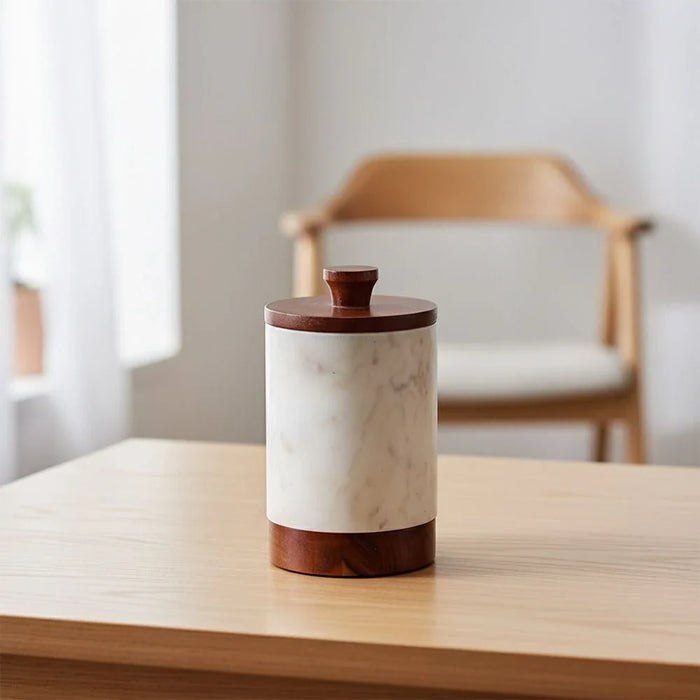 Loretta Storage Jar Marble,Wood 10X10X15Cm