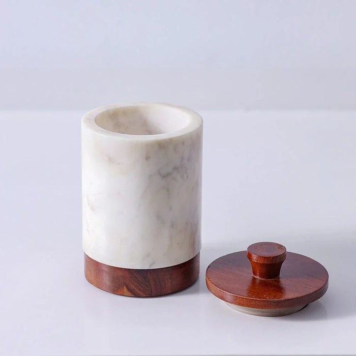 Loretta Storage Jar Marble,Wood 10X10X15Cm