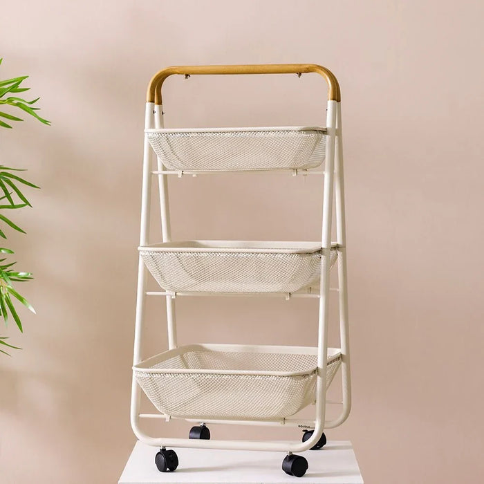 Atticus 3-Tier Storage Cart With Wooden Handle -42 X 48 X 88 CM