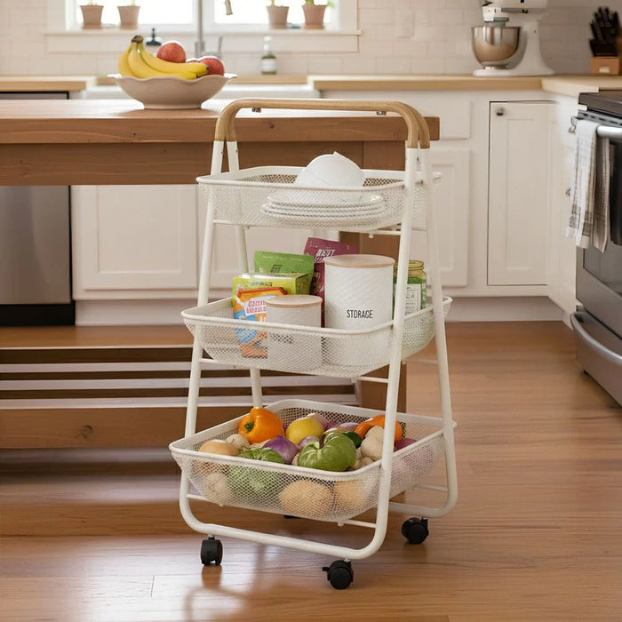 Atticus 3-Tier Storage Cart With Wooden Handle -42 X 48 X 88 CM