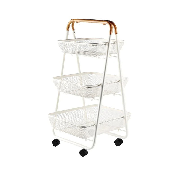 Atticus 3-Tier Storage Cart With Wooden Handle -42 X 48 X 88 CM