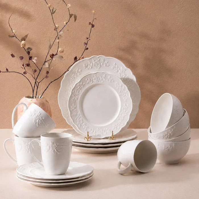 Apollo 16-Piece Geometric Embossed Porcelain Dinner Set -Serves 4