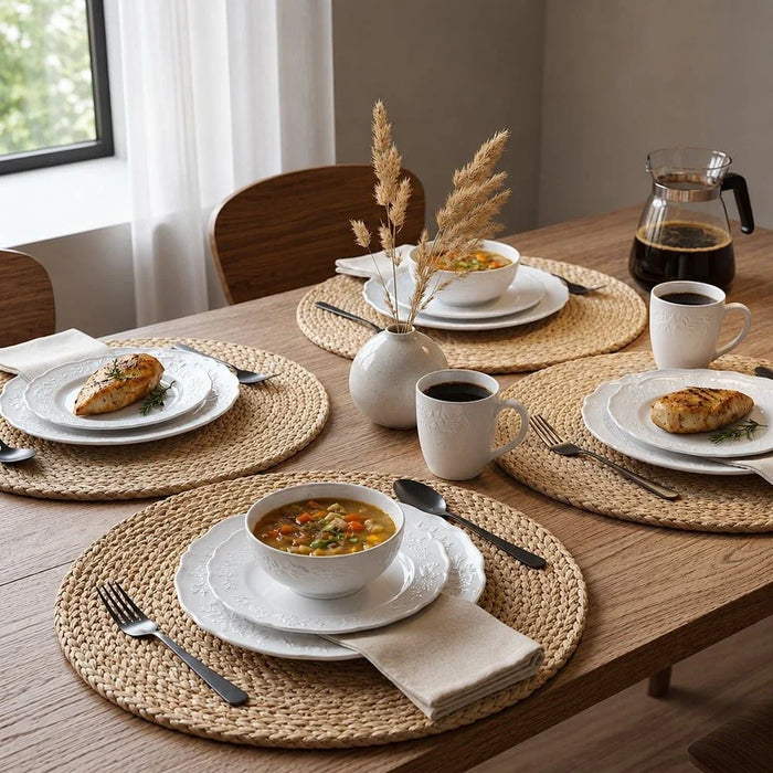 Apollo 16-Piece Geometric Embossed Porcelain Dinner Set -Serves 4