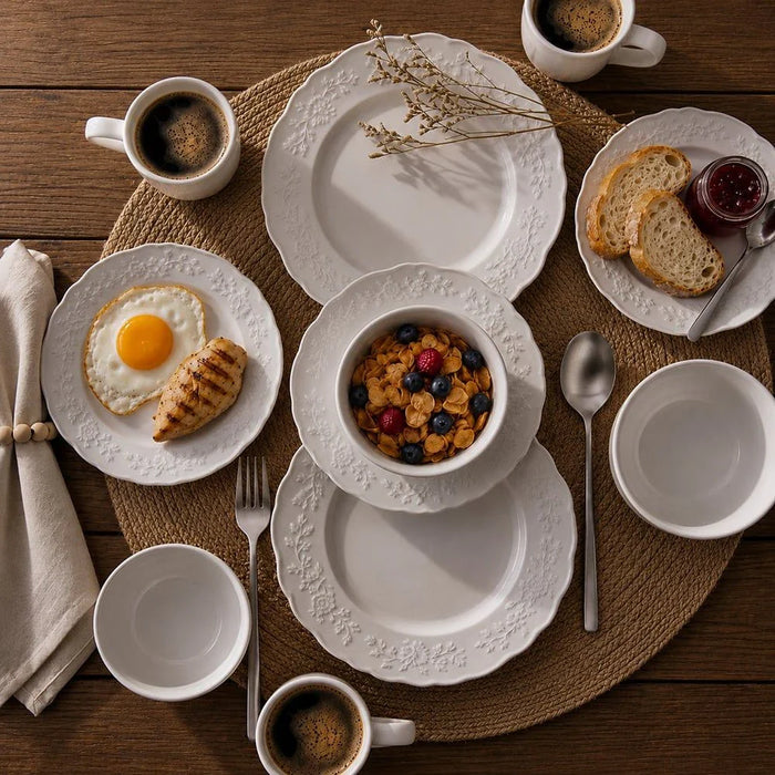 Apollo 16-Piece Geometric Embossed Porcelain Dinner Set -Serves 4