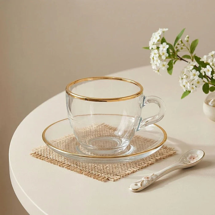 Rakle 4-Piece Tea Cup Glass Set With Saucer 238ml