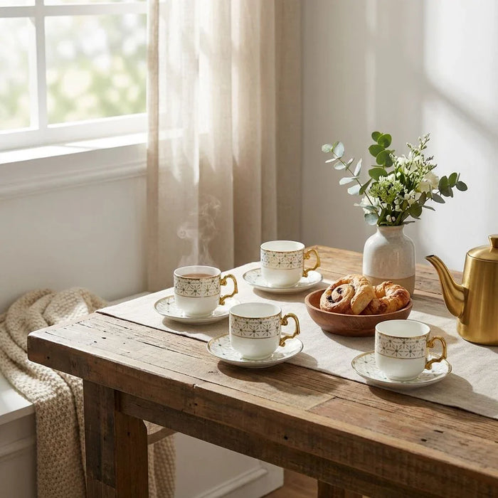 Luna 12-Piece New Bone China Tea Cup Set 200ml -Serves 6