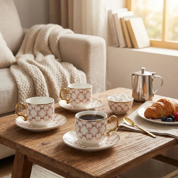 Auralin 12-Piece New Bone China Tea Cup Set 200ml -Serves 6