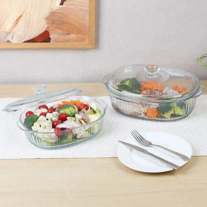 Chef'S Delight 2-Piece Oval Glass Casserole Set -1800Ml,2800Ml