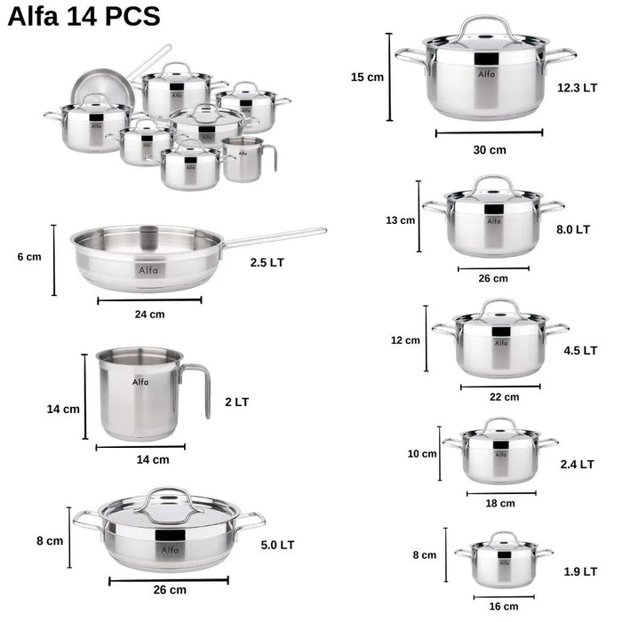 Alfa 14-Piece Stainless Steel Cookware Set