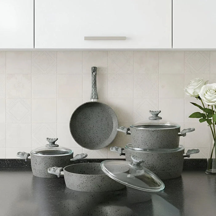 Alfa 9-Piece Swiss Stone Granite Cookware Set - Volcanic - 4MM