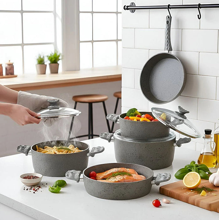 Alfa 9-Piece Swiss Stone Granite Cookware Set - Volcanic - 4MM