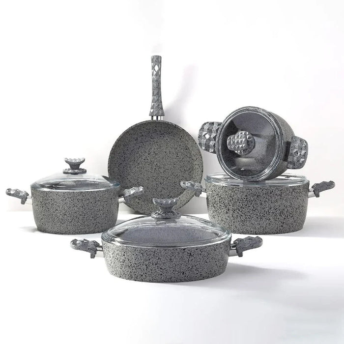 Alfa 9-Piece Swiss Stone Granite Cookware Set - Volcanic - 4MM