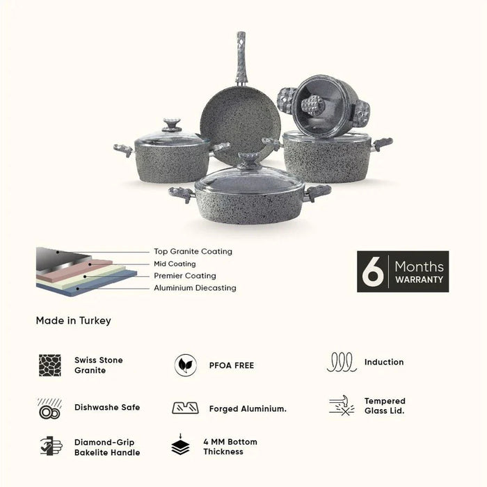 Alfa 9-Piece Swiss Stone Granite Cookware Set - Volcanic - 4MM