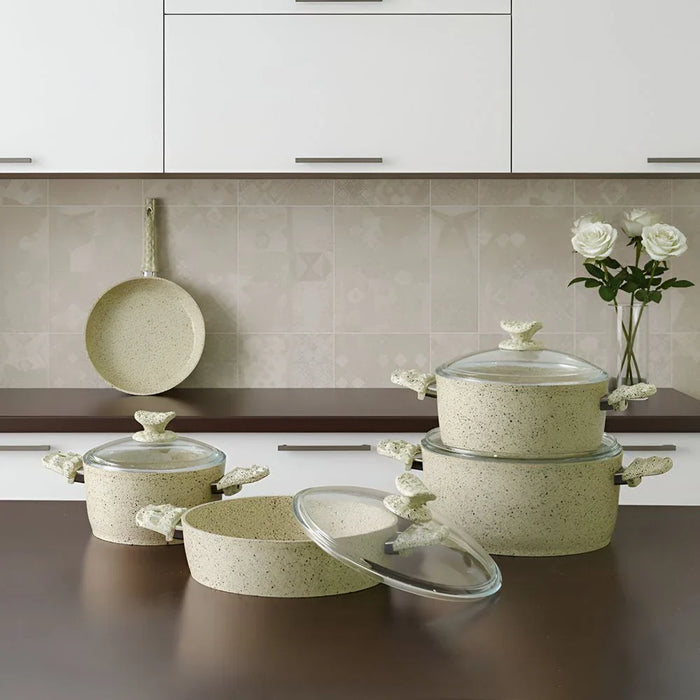 Alfa 9-Piece Swiss Stone Granite Cookware 4MM- Sand Stone