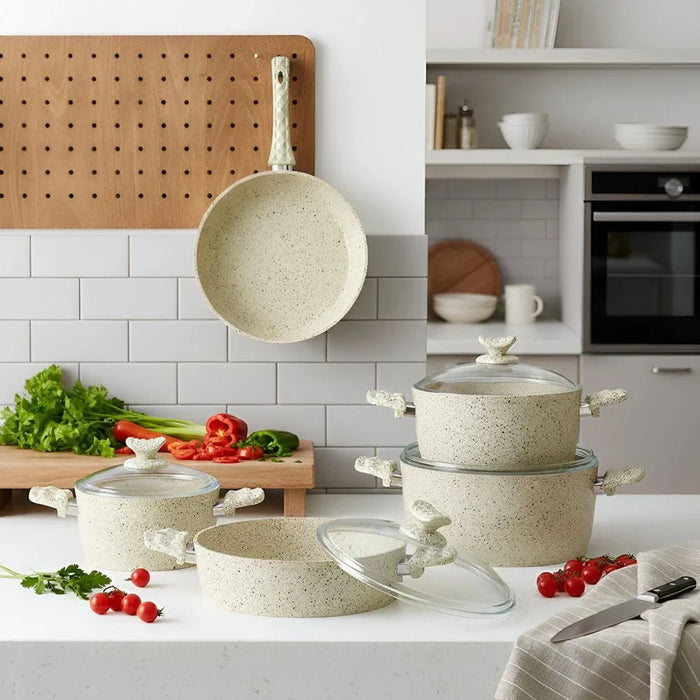 Alfa 9-Piece Swiss Stone Granite Cookware 4MM- Sand Stone