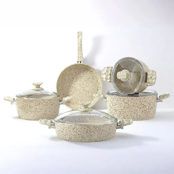 Alfa 9-Piece Swiss Stone Granite Cookware 4MM- Sand Stone