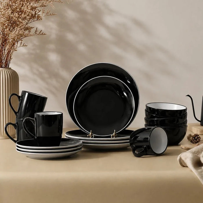 Eminence 16-Piece Dual-Color Stoneware Dinner Set -Serves 4