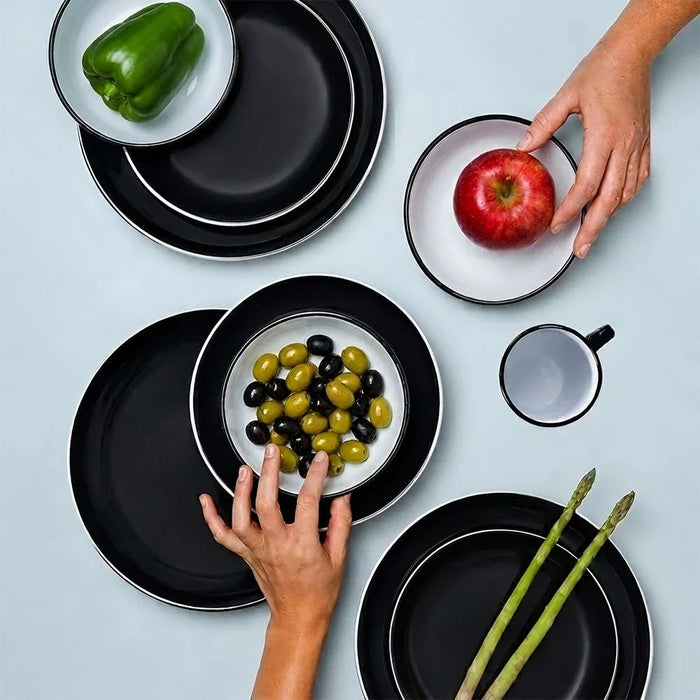 Eminence 16-Piece Dual-Color Stoneware Dinner Set -Serves 4