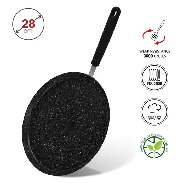 Fissman Crepe Pan Jet Black 28 Cm (Aluminium With Non-Stick Coating) - 10032