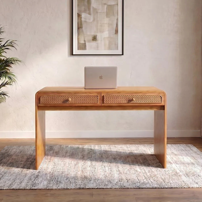 V2 Rita Writing Desk with Natural Rattan-Oak/Rattan Ð With 2-Year Warranty