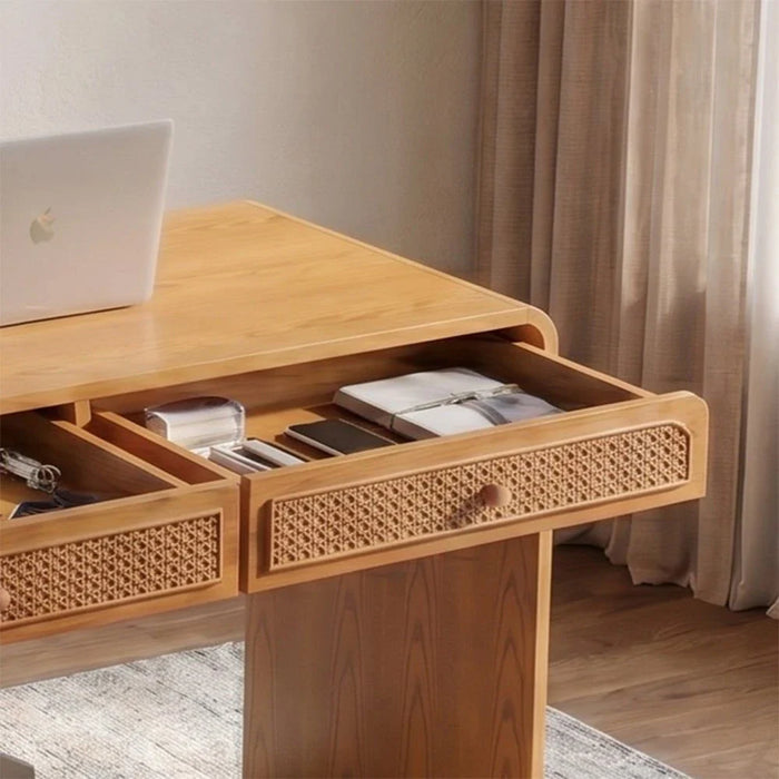 V2 Rita Writing Desk with Natural Rattan-Oak/Rattan Ð With 2-Year Warranty
