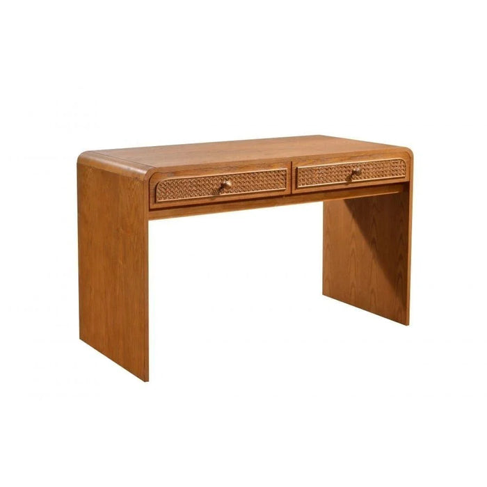 V2 Rita Writing Desk with Natural Rattan-Oak/Rattan Ð With 2-Year Warranty