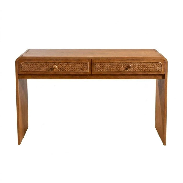V2 Rita Writing Desk with Natural Rattan-Oak/Rattan Ð With 2-Year Warranty