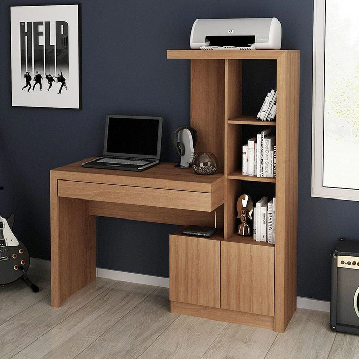 Mia Workstation Office Table with Shelves - Almond