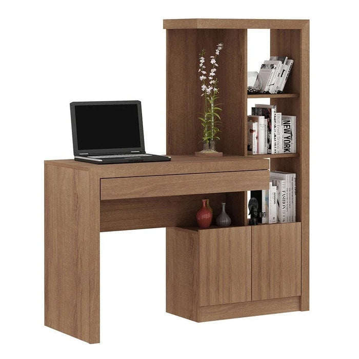 Mia Workstation Office Table with Shelves - Almond
