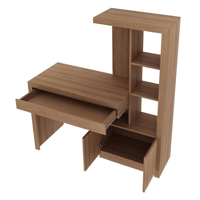 Mia Workstation Office Table with Shelves - Almond