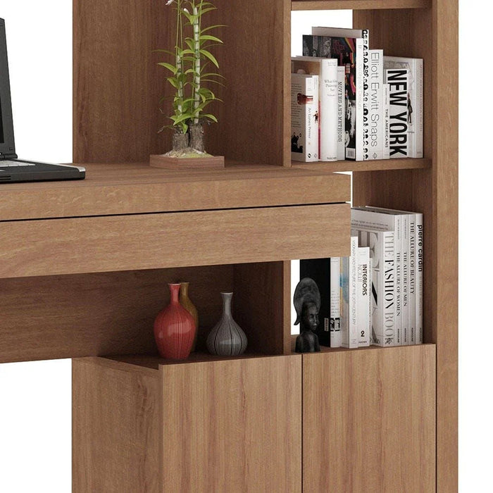 Mia Workstation Office Table with Shelves - Almond
