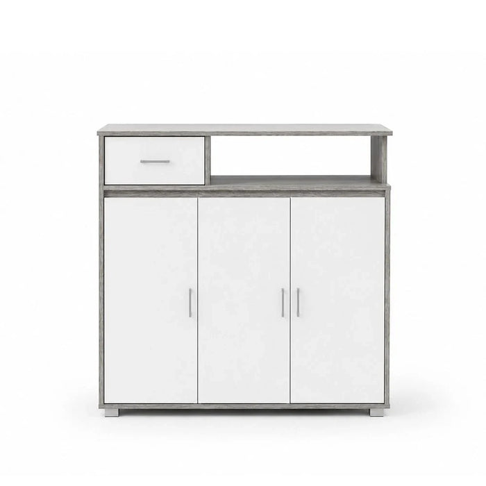 Beak 3 Door & 1 Drawer Shoe Cabinet For 20 Pairs- Grey Oak / White