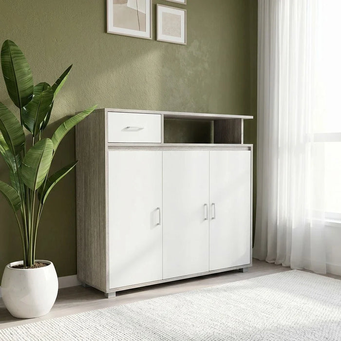 Beak 3 Door & 1 Drawer Shoe Cabinet For 20 Pairs- Grey Oak / White