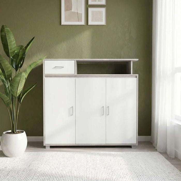 Beak 3 Door & 1 Drawer Shoe Cabinet For 20 Pairs- Grey Oak / White