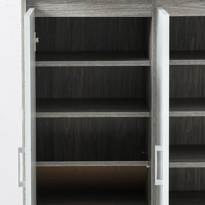Beak 3 Door & 1 Drawer Shoe Cabinet For 20 Pairs- Grey Oak / White